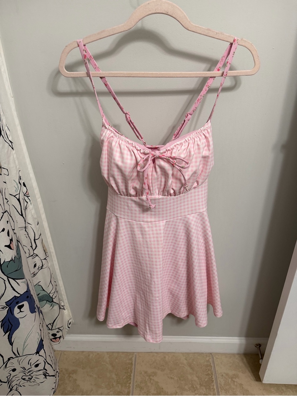 Blogilates Tie Front Twirl Dress in Pink Gingham